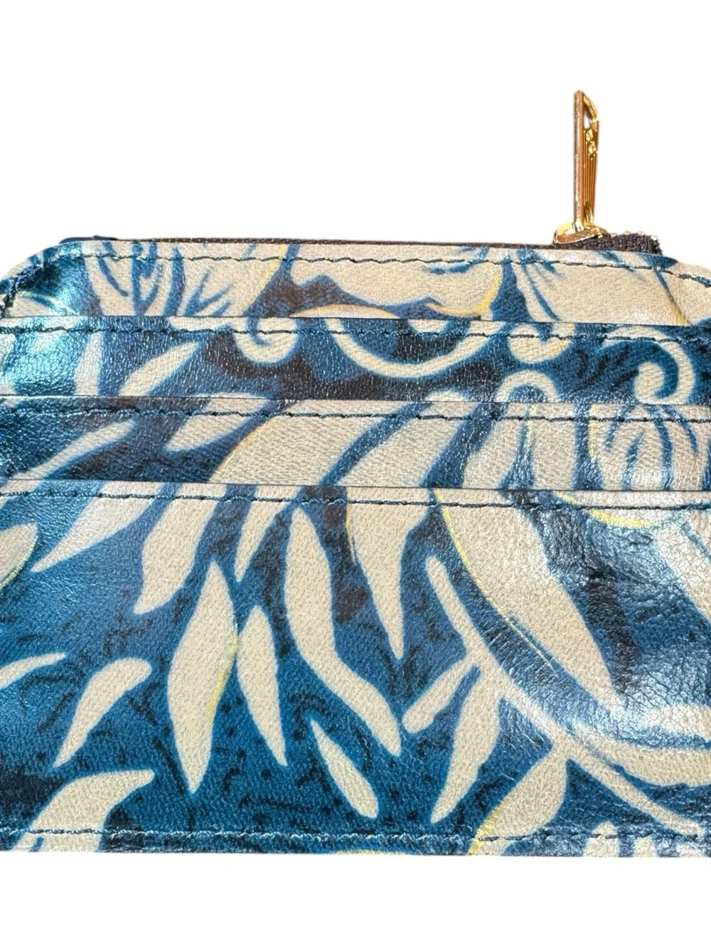 Patricia Nash Cassis Greek Floral Leather Credit Business ID Card Wallet Blue
